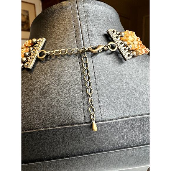 Vintage gold tone brass beaded with chocolate rhinestones drop choker/necklace - Picture 3 of 6